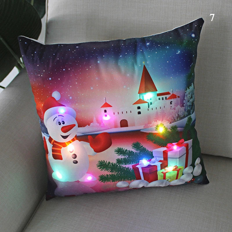 led christmas cushion cover merry santa claus light pillow lighting