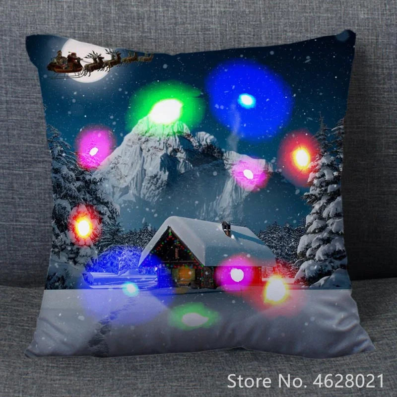 1pc Christmas Cushion Cover 40x40cm Led Light Christmas Decorations