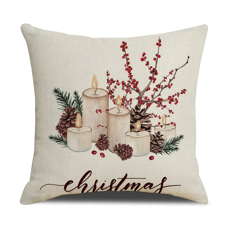 Christmas Decor Pillow Cover 45x45cm Winter Farmhouse Home Decorative Cushion Cover Cute Dwarf with Elk Printed Linen Pillowcase