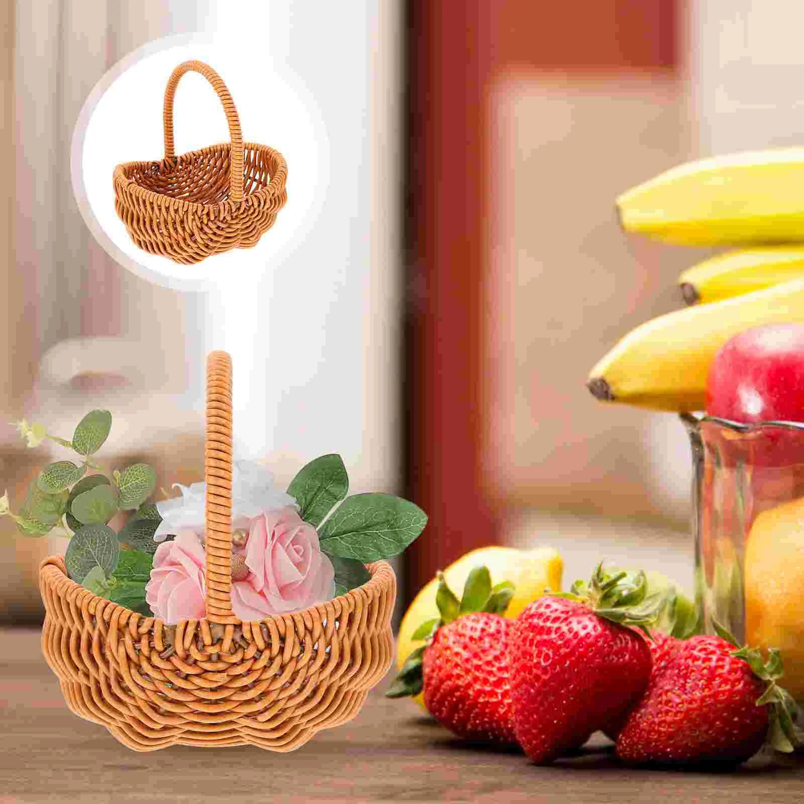 Rattan Shopping Basket Handheld Gift Small Hamper Woven Baskets Hand-made Fruit Storage With Handle