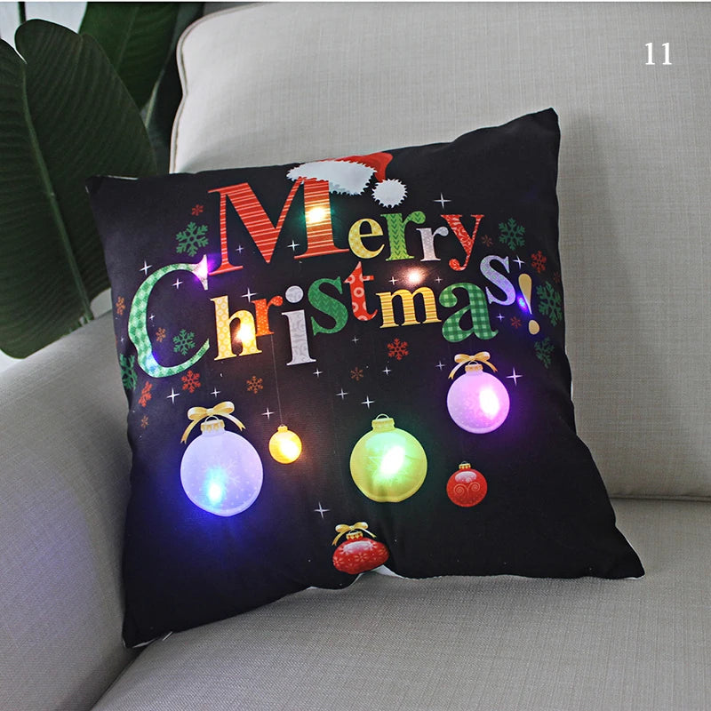 led christmas cushion cover merry santa claus light pillow lighting