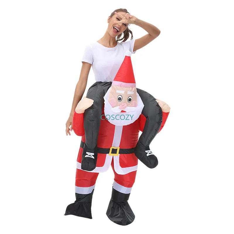 New Christmas Adult Riding-Santa Claus Inflatable Costumes Halloween Party Mascot Fancy Role Play Xmas Disfraz for Man Woman