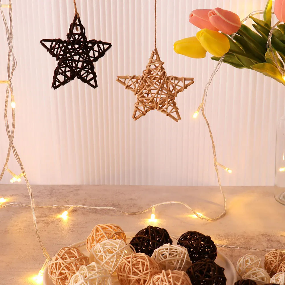 10pcs Wood Coffee White Rattan Ball Heart Stars DIY Accessories Home Decorations Christmas Tree Ornament Wedding Party Supplies