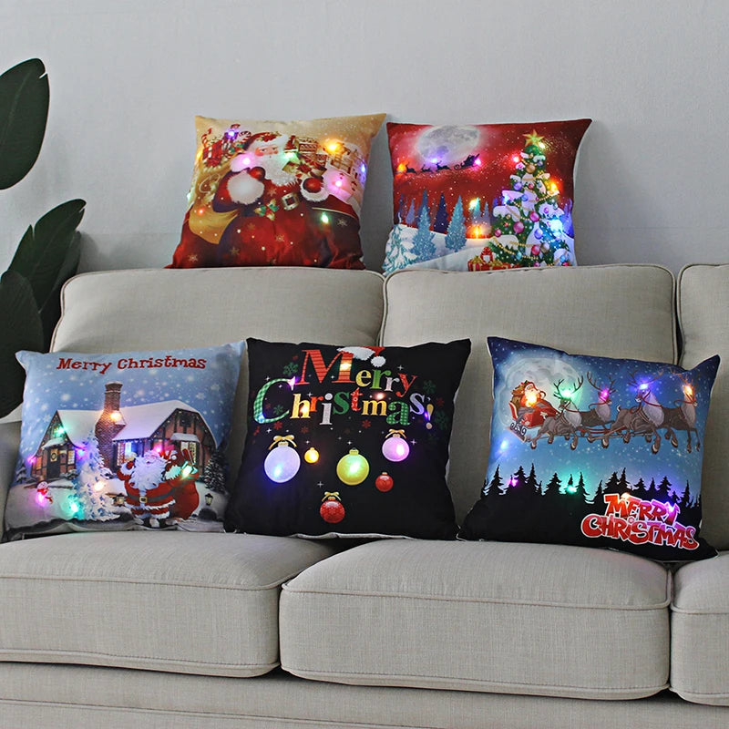 led christmas cushion cover merry santa claus light pillow lighting