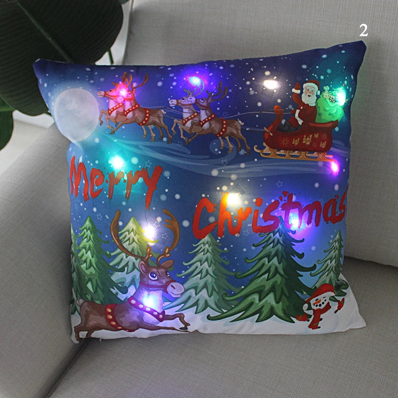 led christmas cushion cover merry santa claus light pillow lighting