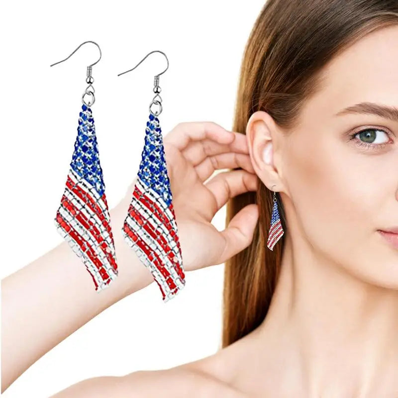 Fourth Of July Earrings July 4th Flag Drop Earrings Red White Blue Dangle Earrings For Women Girls 4th Of July Jewelry Gift