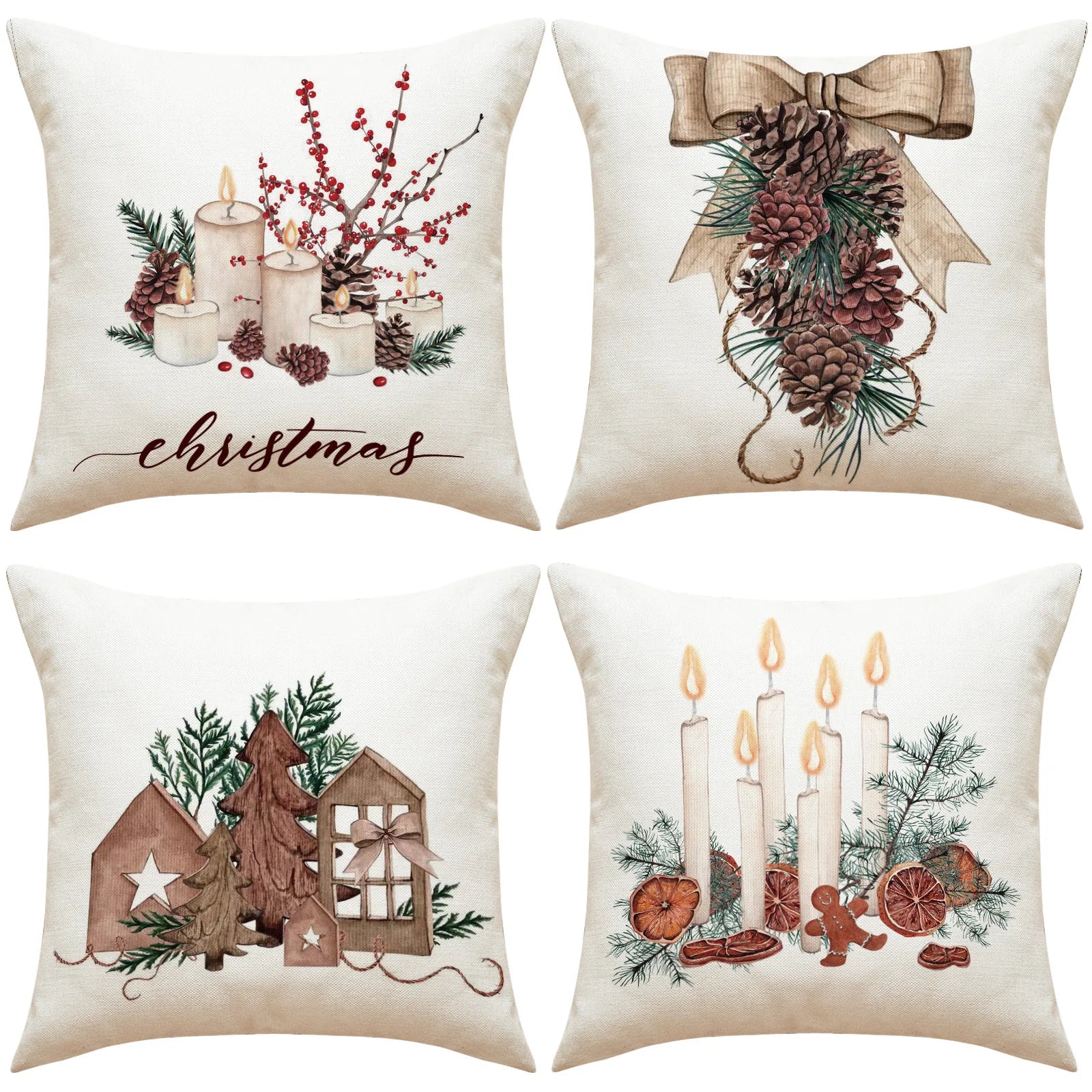 Christmas Decor Pillow Cover 45x45cm Winter Farmhouse Home Decorative Cushion Cover Cute Dwarf with Elk Printed Linen Pillowcase