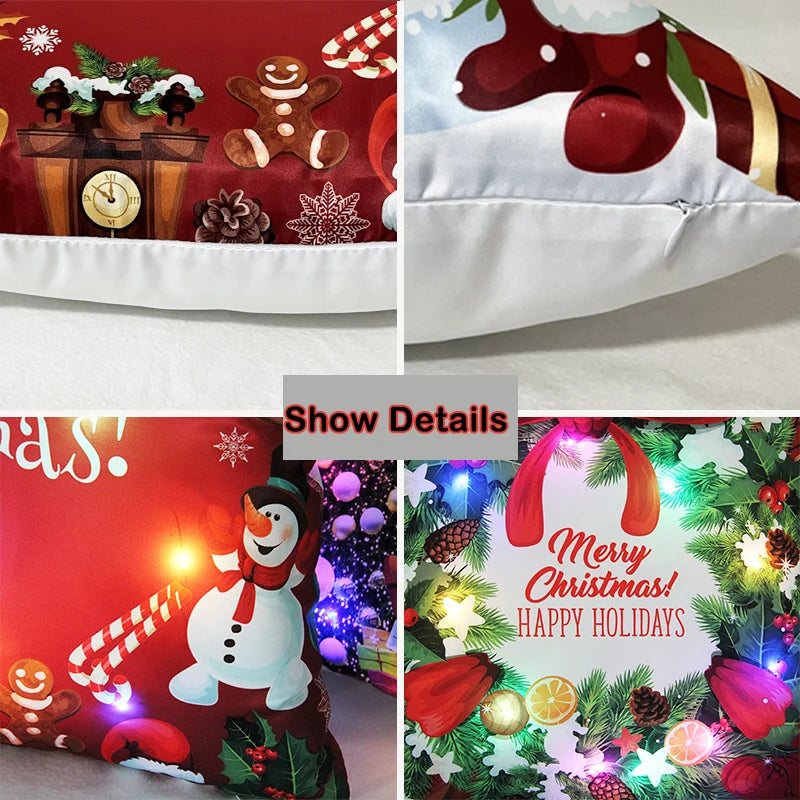 1pc Christmas Cushion Cover 40x40cm Led Light Christmas Decorations