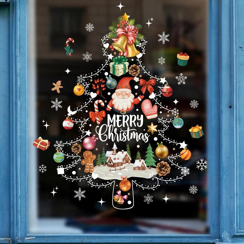 2024 christmas window stickers santa claus xmas tree cartoon glass dec