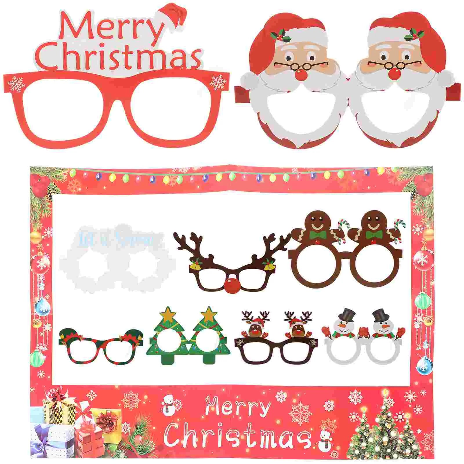 10 Pcs Christmas Paper Frames Festival Photo Xmas Booth Glasses Holiday Party Supplies Prop