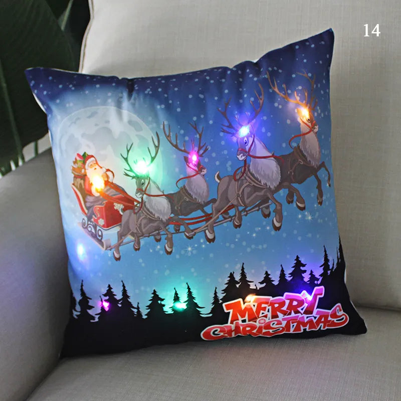 led christmas cushion cover merry santa claus light pillow lighting