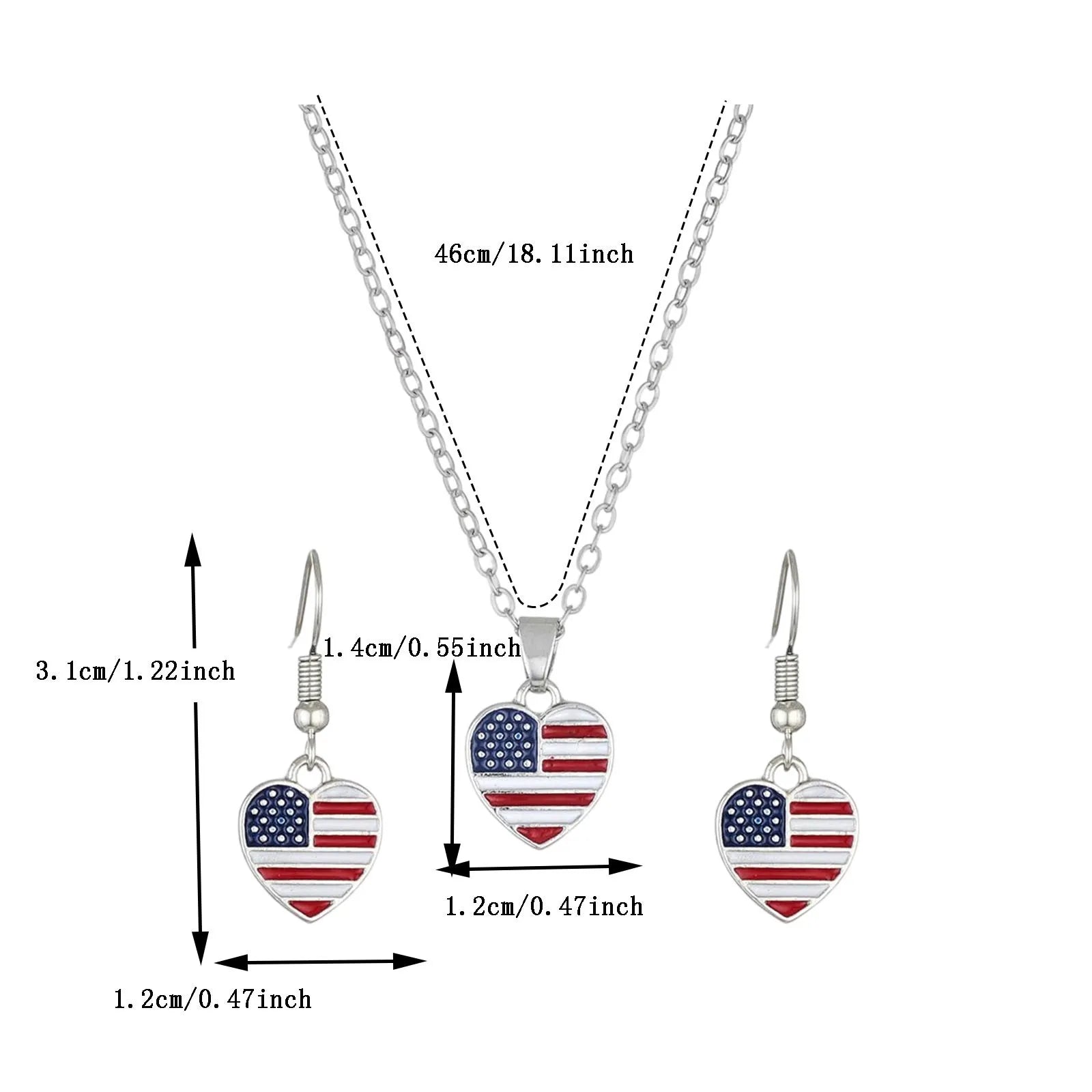 Fourth Of July American Flag Necklace Earrings American Party Gift Alloy Fun Heart Earrings for Women Beaded Heart Earrings