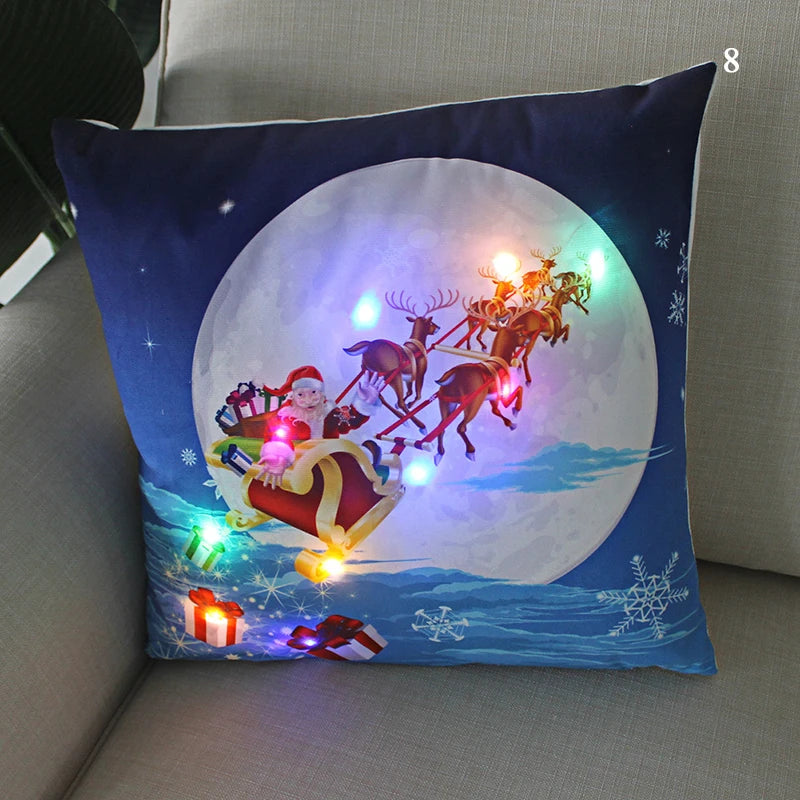 led christmas cushion cover merry santa claus light pillow lighting