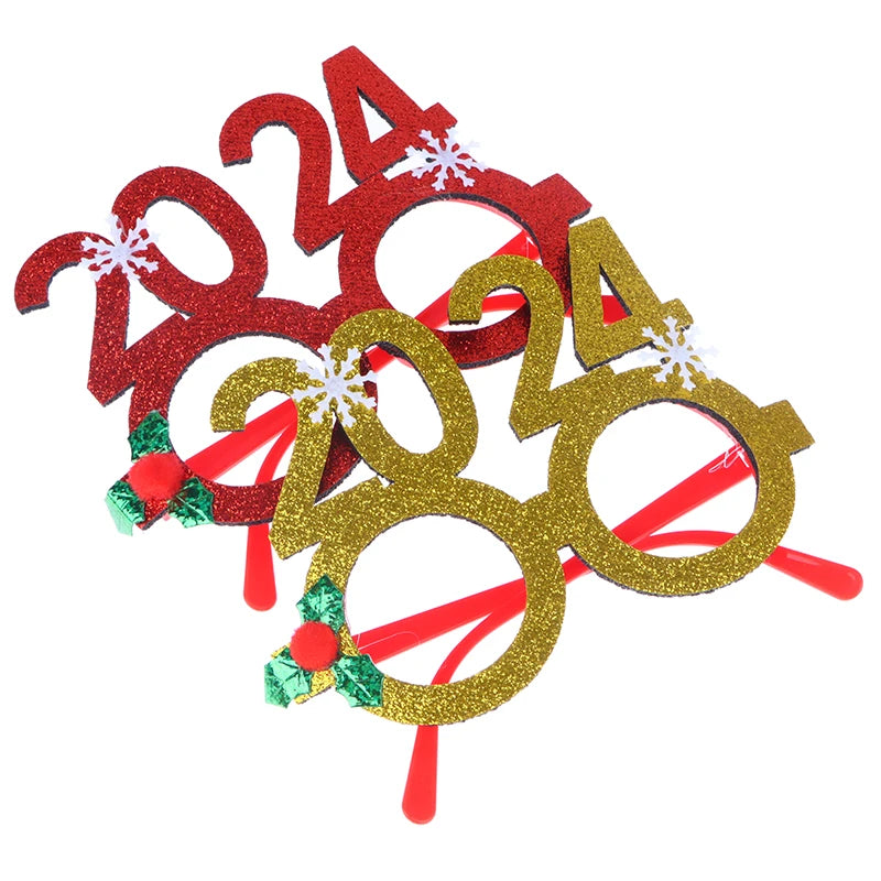 2024 Christmas Decorative Glasses Adult Children Photo Props Snowman Tree Bow Glasses Frame Xmas New Year Party Supplies