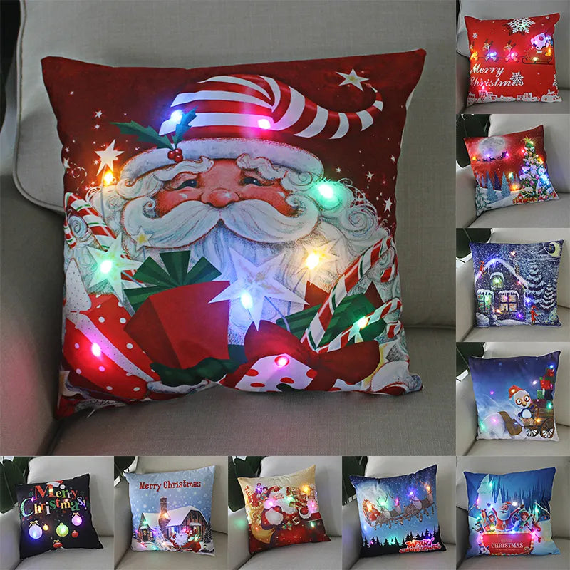 led christmas cushion cover merry santa claus light pillow lighting