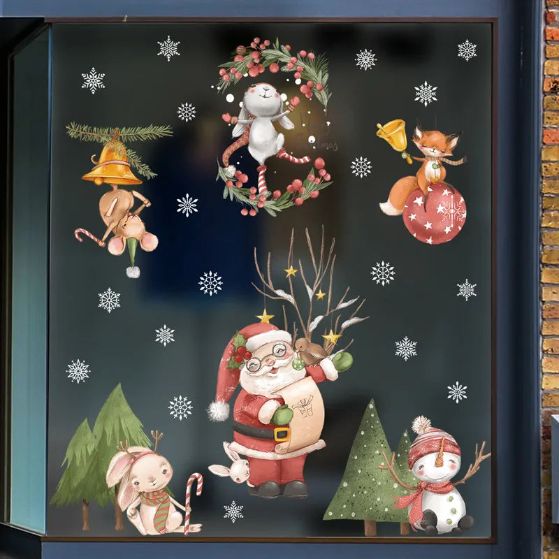 2024 christmas window stickers santa claus xmas tree cartoon glass dec