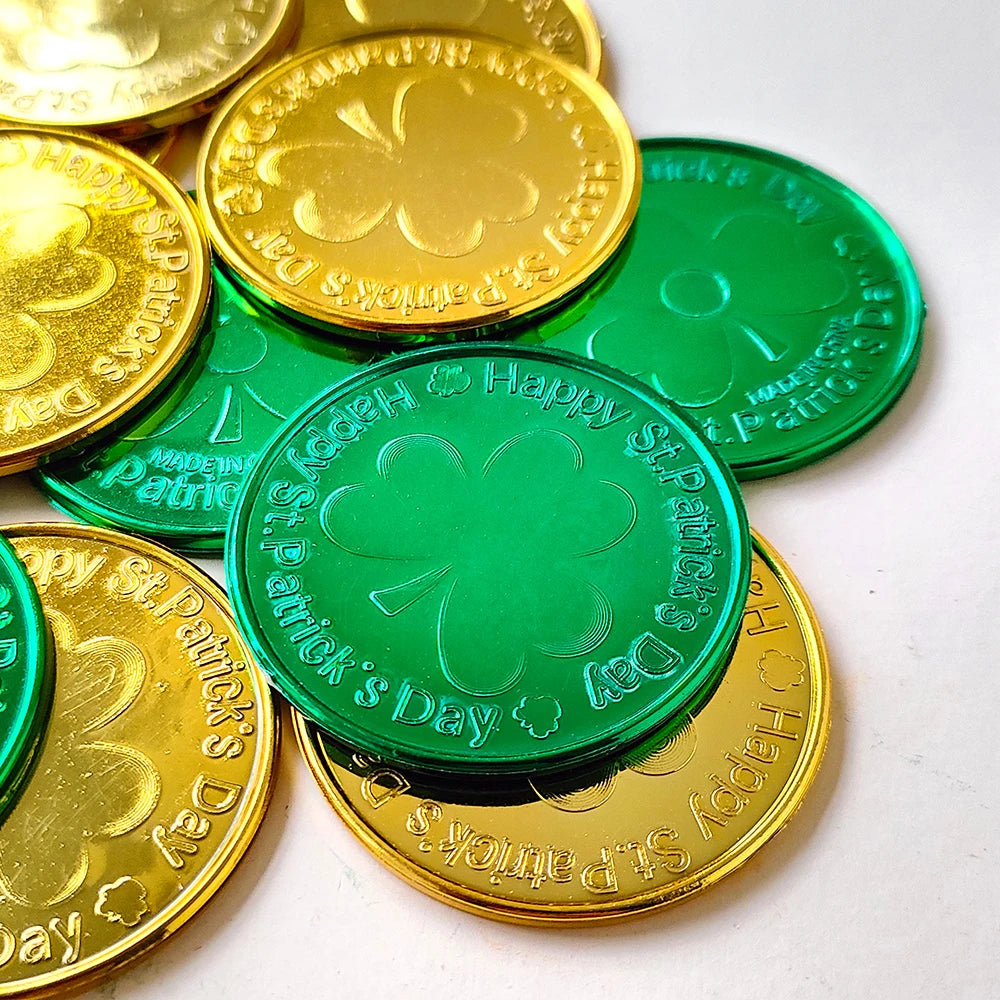 20/40/60pcs Coins Toys St. Patrick’s Day  Party Pirate Shamrock Coin Supplies Green Gold Treasure Irish Festival Party Decor