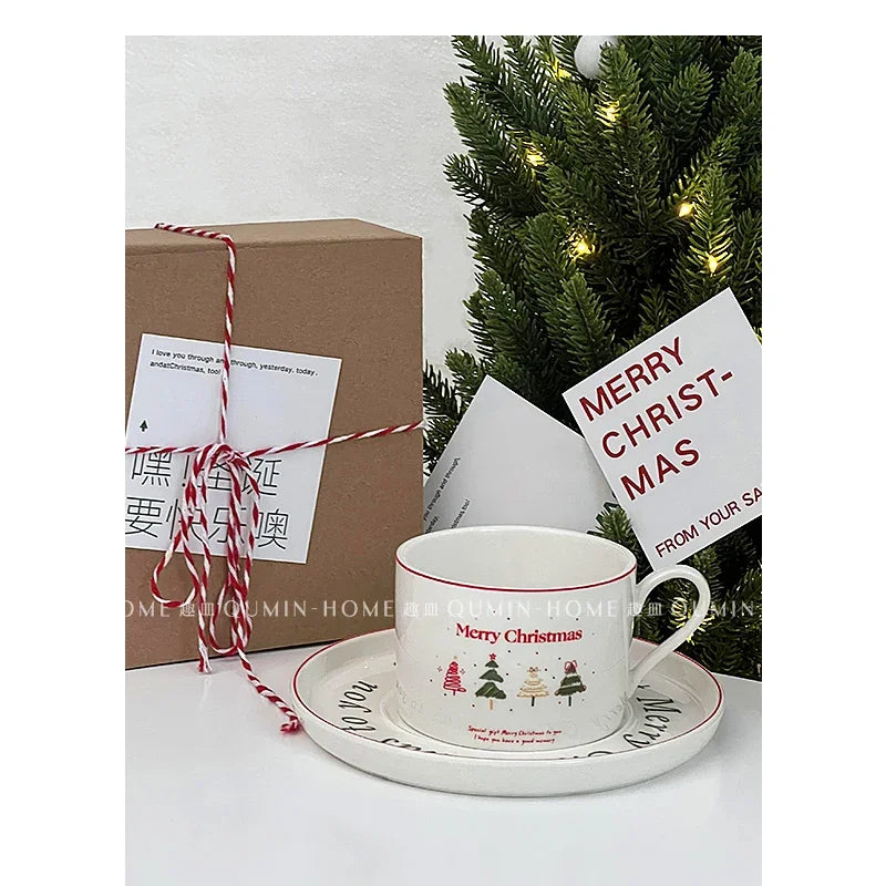 Mugs Design 2023 Lovely Christmas Tree Coffee Cup Dish Dessert Dining Plate Ceramics Gift Box Suit Drinkware New