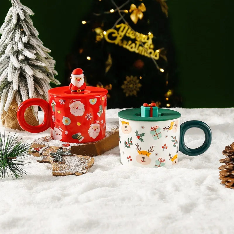 Newest Christmas Mugs Couples Ceramic Santa Claus Figurines Creative 2023 Xmas Gift New Lid Design Office Home Milk Coffee Cup