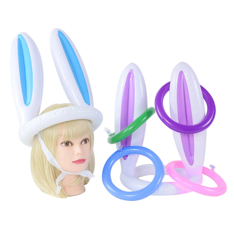 Easter Game Inflatable Rabbit Ear Hat Ring Toss Easter Party Gift For Kids Bunny Ear Shape Biththday Party Outdoor Inflated Toys