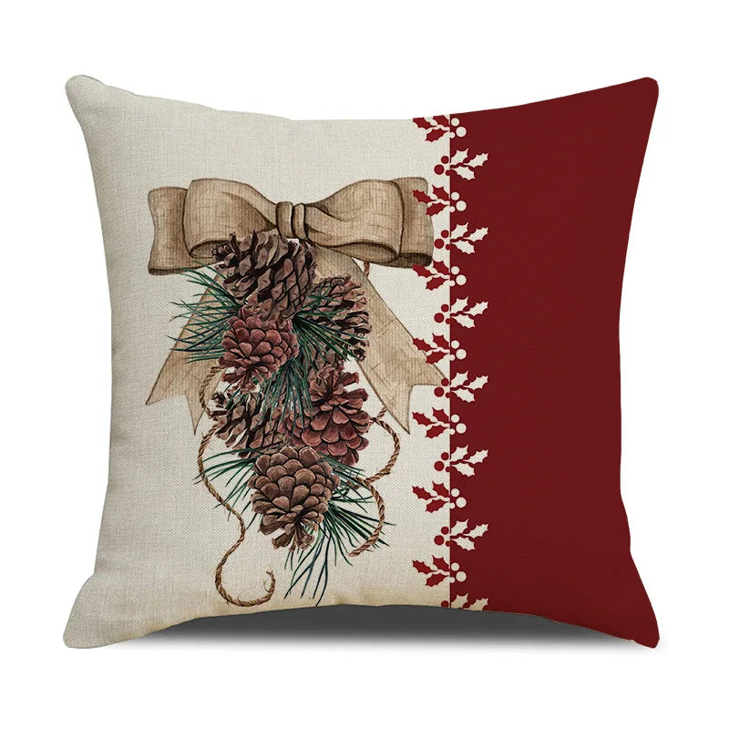 Christmas Decor Pillow Cover 45x45cm Winter Farmhouse Home Decorative Cushion Cover Cute Dwarf with Elk Printed Linen Pillowcase