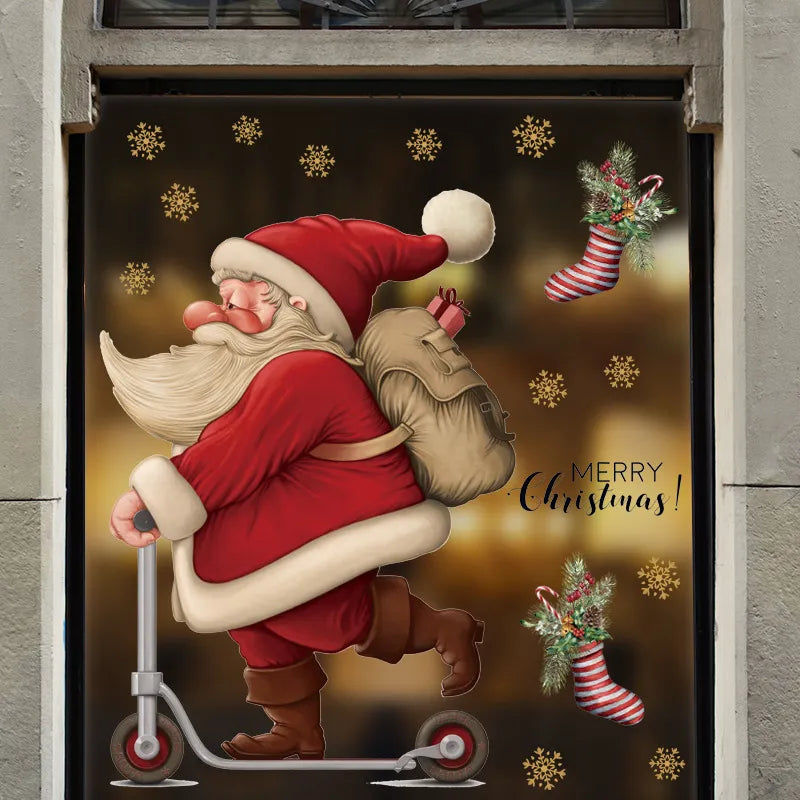 2024 christmas window stickers santa claus xmas tree cartoon glass dec