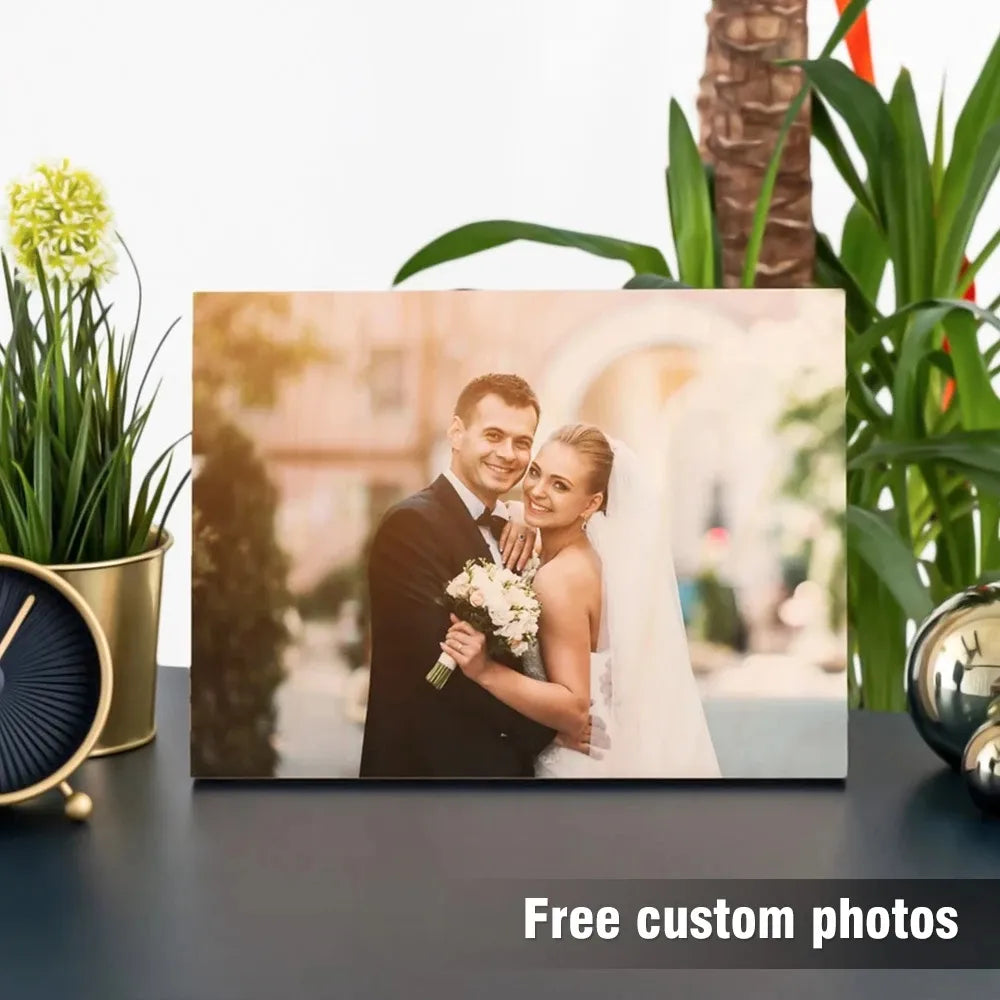 Custom Wood Photo Frame Personalized Photo Printed Wood Slice Art Home Decor Mothers Day Anniversary Christmas Gift Engrave Text