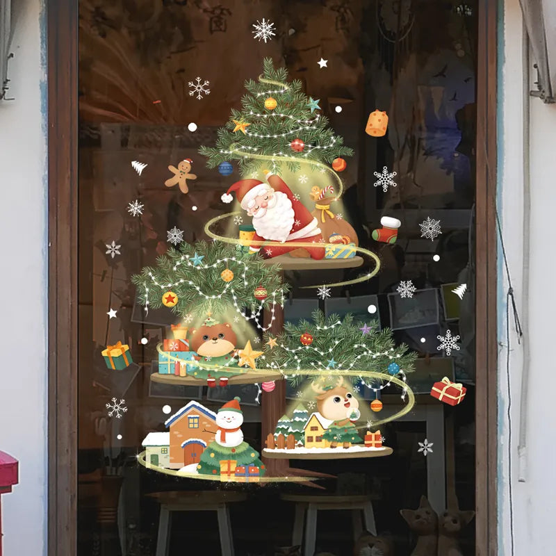 2024 christmas window stickers santa claus xmas tree cartoon glass dec