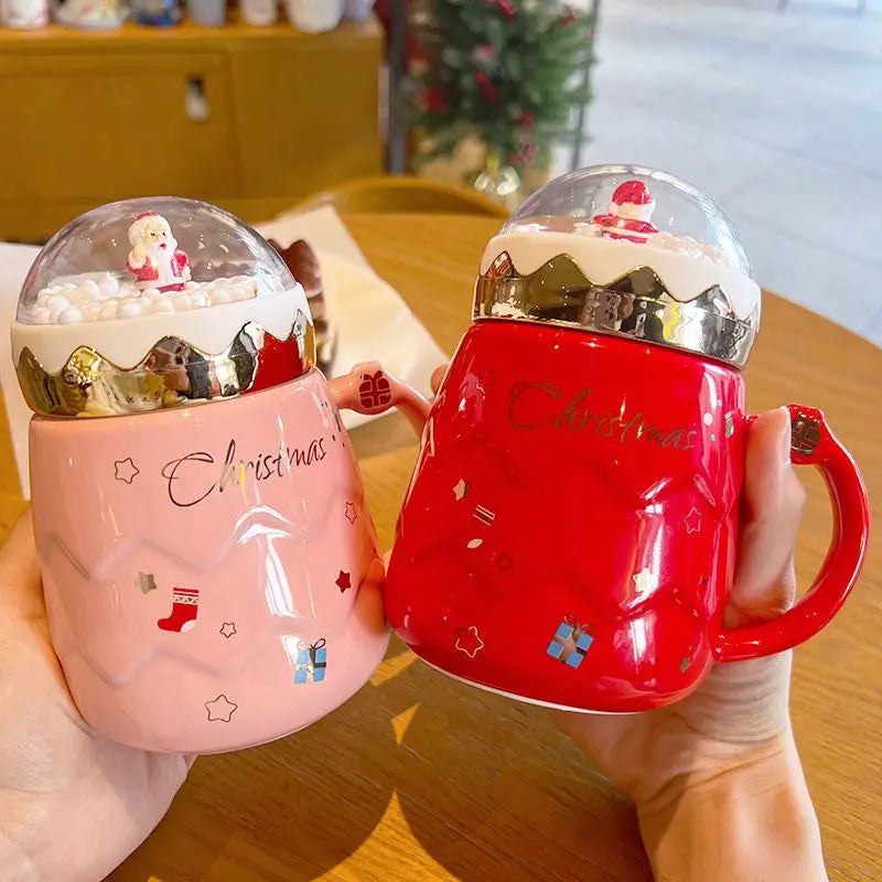 500ML Christmas Mugs Couples Ceramic Santa Claus Figurines New Lid Design Office Home Milk Coffee Cup Creative 2023 Xmas Gift