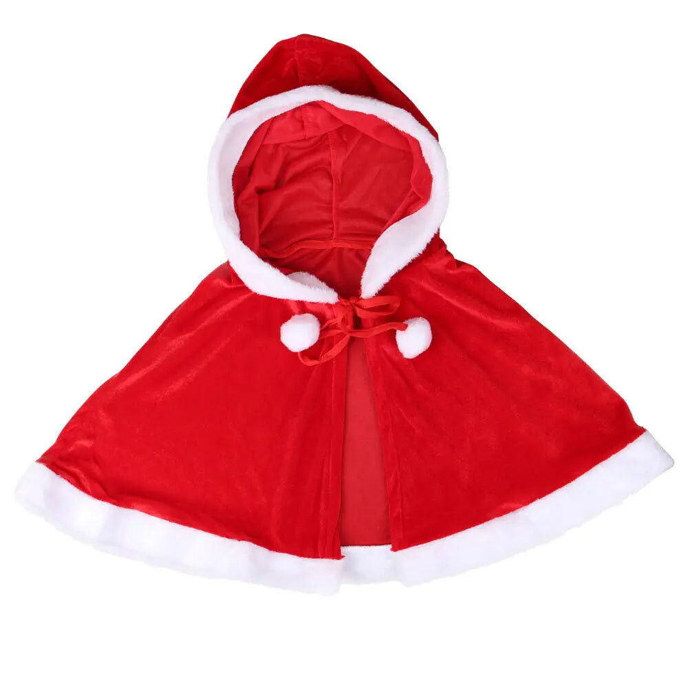 Christmas Red Shawl Winter Red Velvet Cape Cloak Christmas Women Kids Shawl Cosplay Party Costumes Dress Decoration Xmas Gift