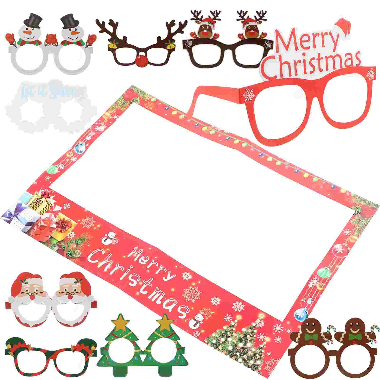 10 Pcs Christmas Paper Frames Festival Photo Xmas Booth Glasses Holiday Party Supplies Prop