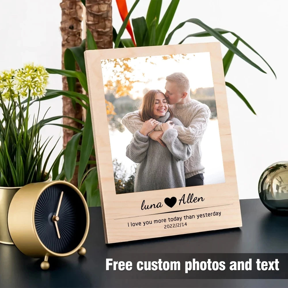 Custom Wood Photo Frame Personalized Photo Printed Wood Slice Art Home Decor Mothers Day Anniversary Christmas Gift Engrave Text