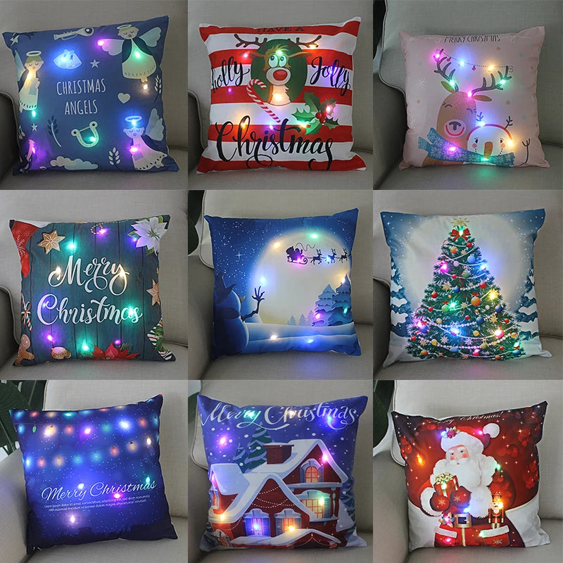 led christmas cushion cover merry santa claus light pillow lighting