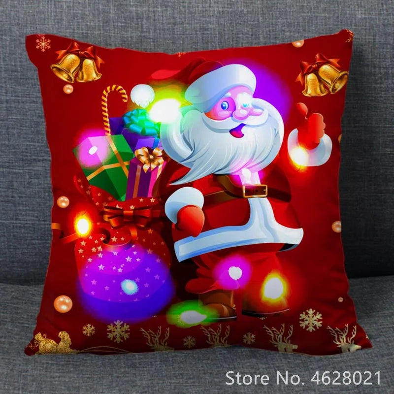 1pc Christmas Cushion Cover 40x40cm Led Light Christmas Decorations