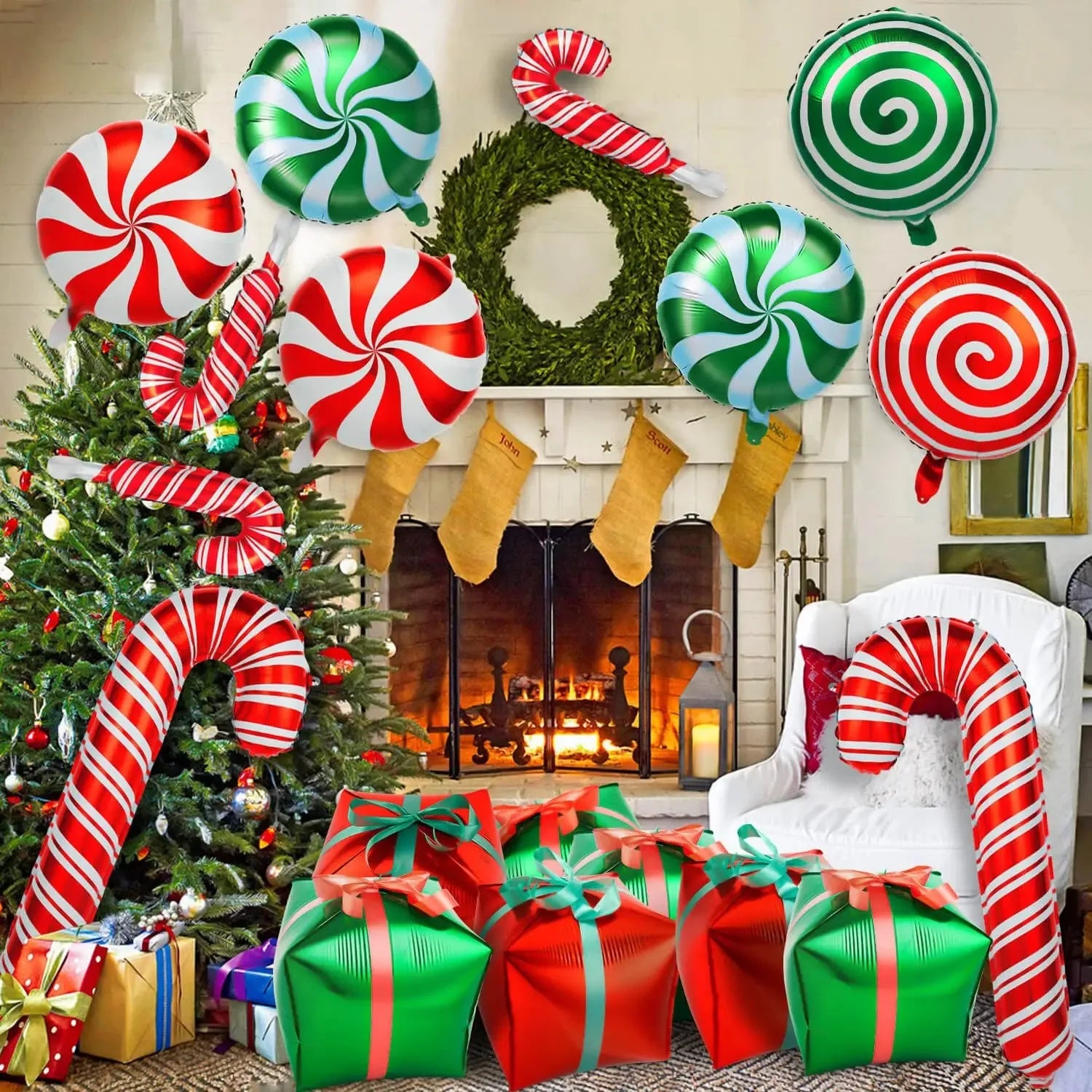 6/30pcs Christmas Gift Balloons Candy Cane Gift Box Balloon For 2023 2024 New Year's Eve Decorations Xmas Party Home Room Decors