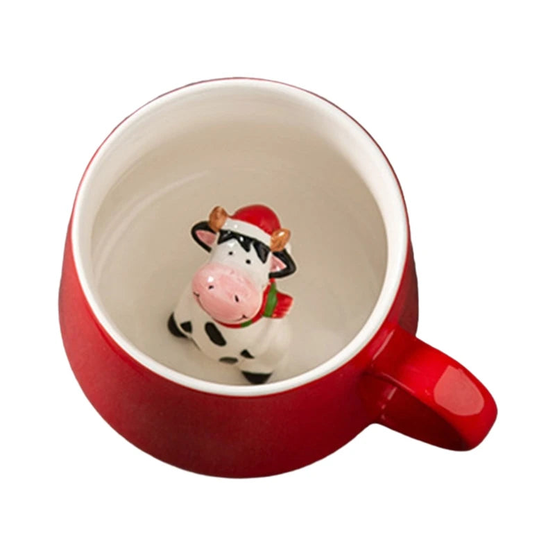 2023 New Ceramic Christmas Theme Mugs with Cute Mini Figurine Milk Coffee Cup Funny Novelty Mugs Christmas Holiday Ceramic Mug