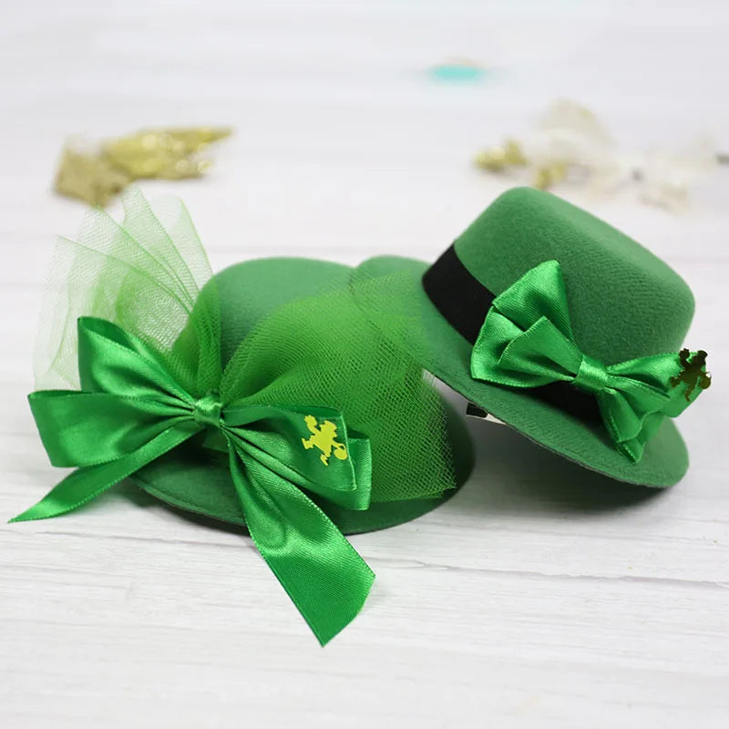 2024 Irish Boxer Hat Shamrock Bow Green Hat St. Patrick's Day Headdress Holiday Decoration Supplies Happy Irish Festival Party