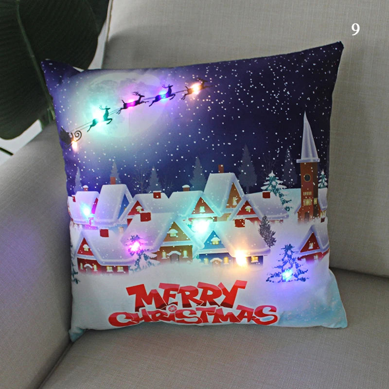 led christmas cushion cover merry santa claus light pillow lighting