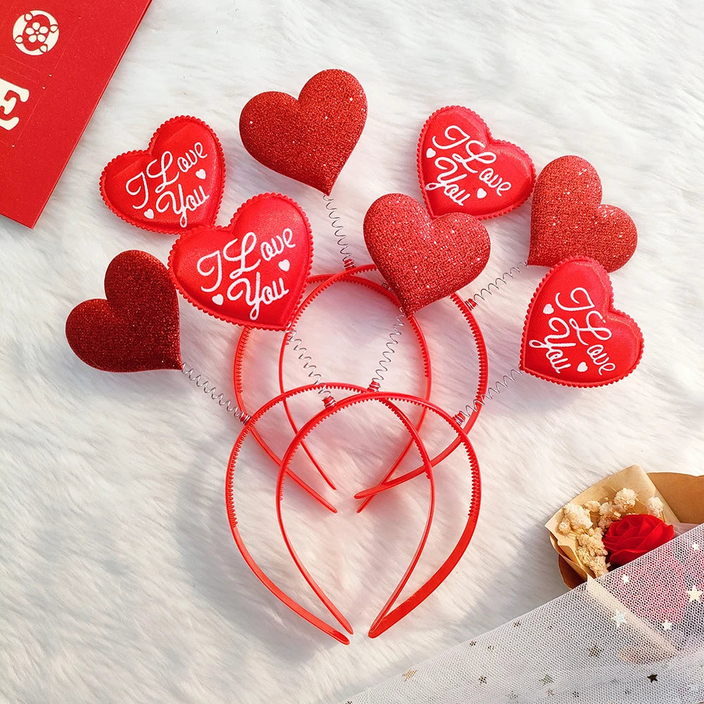 2pcs/set Red Love Hair Hoop Headband with Glasses Three-dimensional Love Valentines Day Hair Accessories Women Girl Couple Gifts