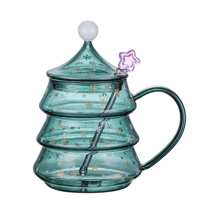 2023 Romantic Christmas Tree Glass Coffee Cup Transparent Mug Tumblers with Lid and Stick  Bulk Children's Christmas Gift