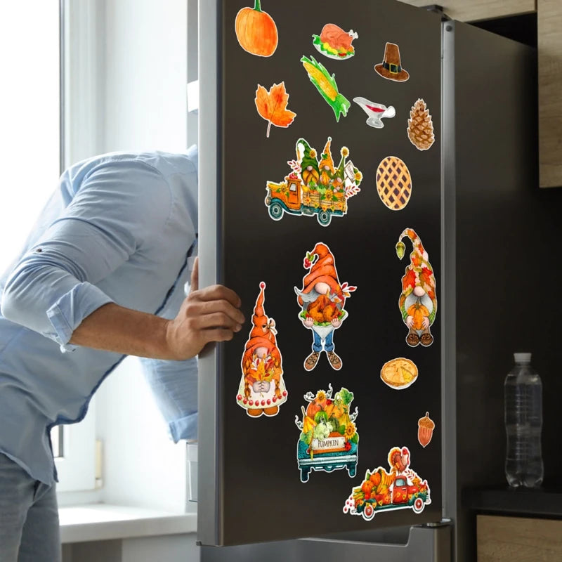 Thanksgiving Magnetic Stickers Fall Autumn Harvest Turkey Corn Leaf Gnome Festive Fridge Refrigerator Magnets DIY Decor