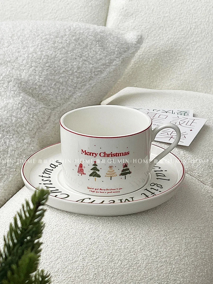 Mugs Design 2023 Lovely Christmas Tree Coffee Cup Dish Dessert Dining Plate Ceramics Gift Box Suit Drinkware New