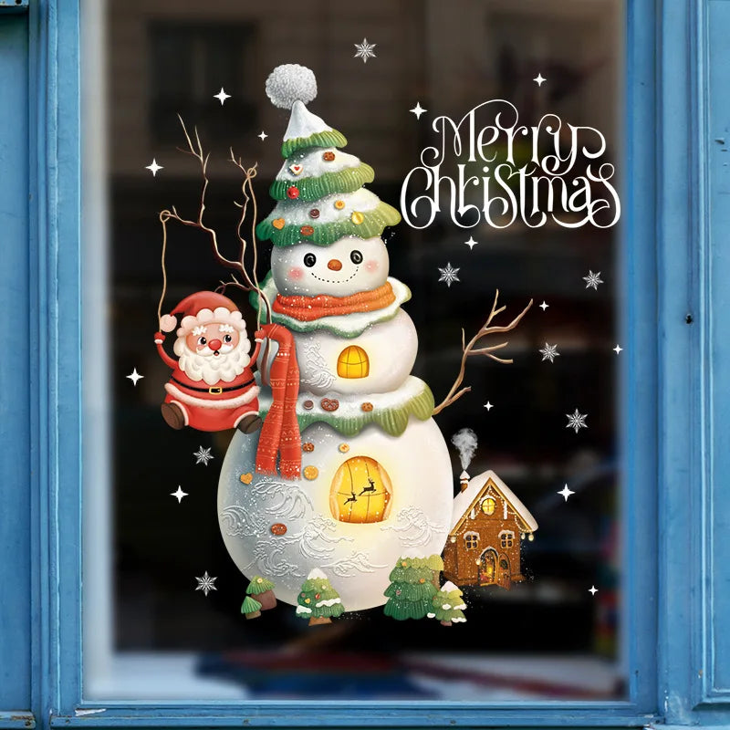 2024 christmas window stickers santa claus xmas tree cartoon glass dec