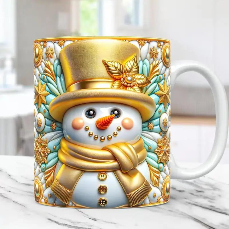 3D Christmas Mugs 2023 Cute CartoonPattern Mug With Flat Painted Santa Claus Novelty Coffee Mug Ceramic 350ml For Christmas Gift