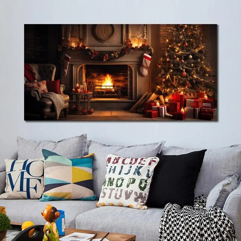 Canvas Poster Photo Picture Print Cozy Room at Christmas Time Framed for New House Bedroom Wall Decor Gift