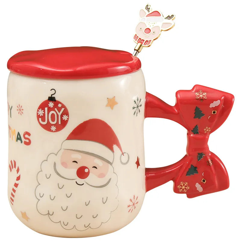 Santa Claus Coffee Mug with Lid Cute Ceramic Christmas Water Cup Home Office Breakfast Oatmeal Milk Mug Cartoon Present New 2023