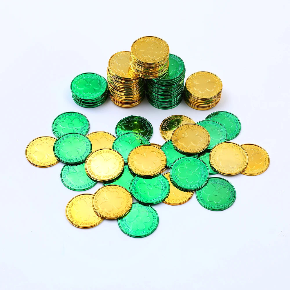 20/40/60pcs Coins Toys St. Patrick’s Day  Party Pirate Shamrock Coin Supplies Green Gold Treasure Irish Festival Party Decor