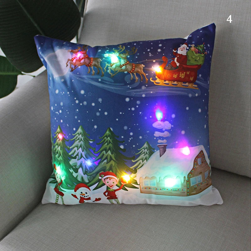 led christmas cushion cover merry santa claus light pillow lighting