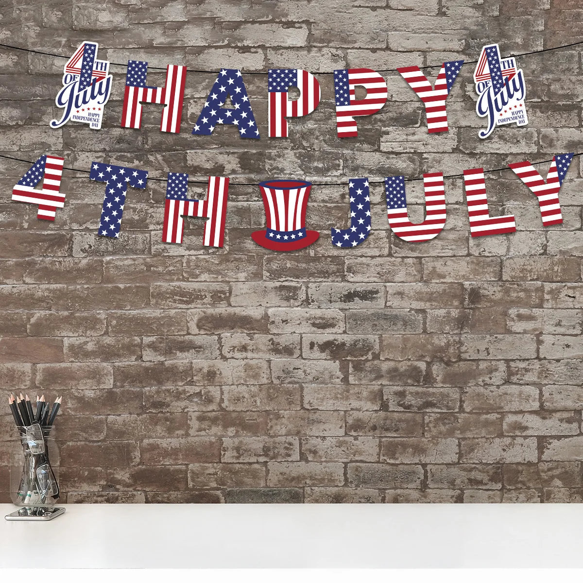 1set America Independence Day Banner Glasses Headband Fourth of July USA Hanging Flag Home kids Gift Decoration DIY Supplies