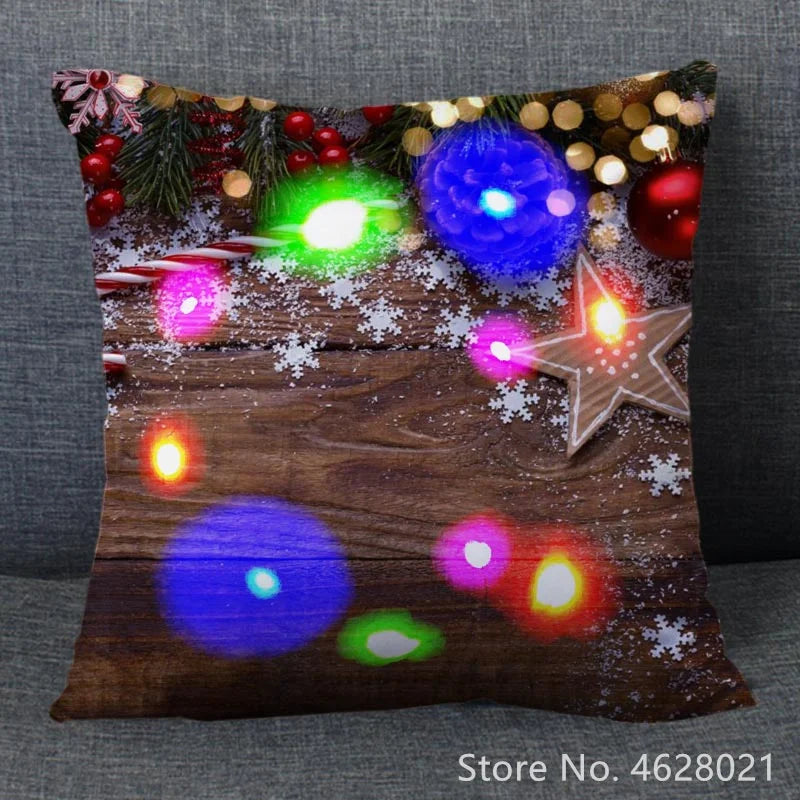 1pc Christmas Cushion Cover 40x40cm Led Light Christmas Decorations